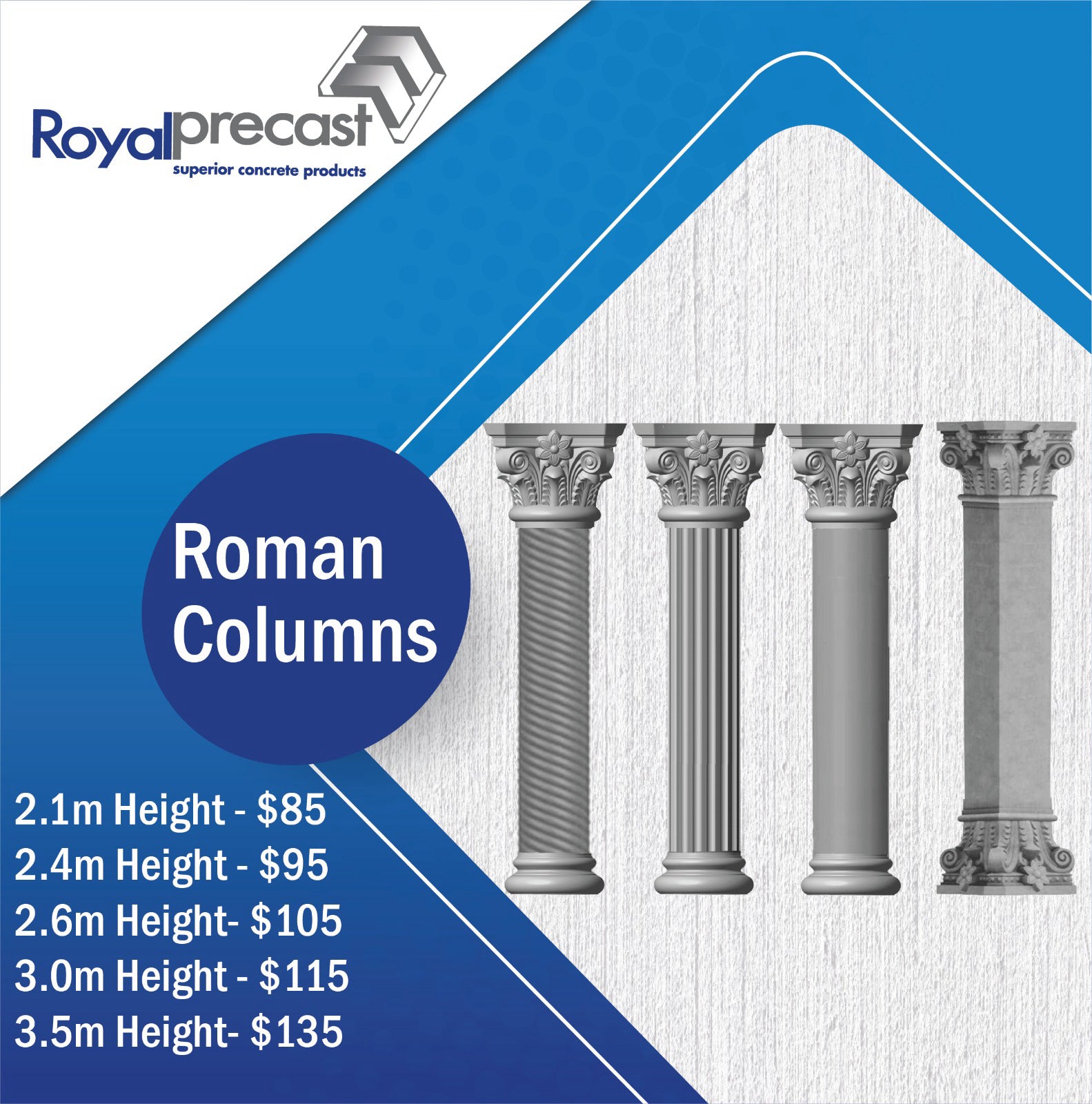Roman Column Set 3.5m Roman Columns – Royal Precast